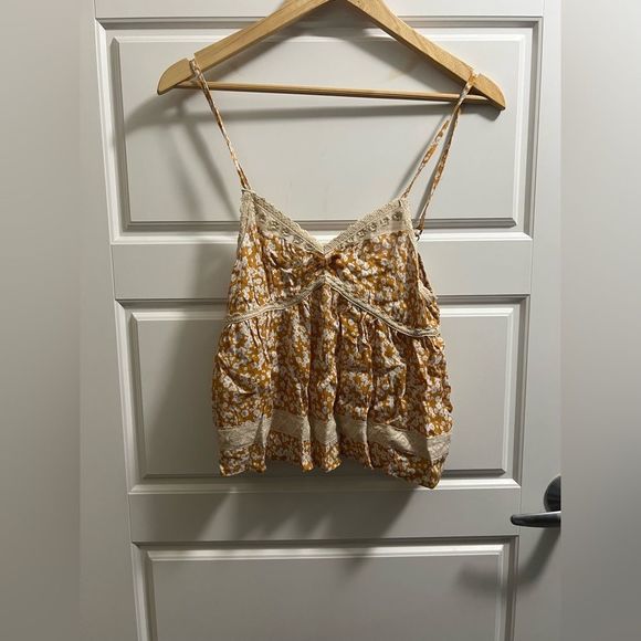 NWT Aeropostale cream lace and orangey floral v-neck baby doll cami. Size small. - Picture 3 of 8